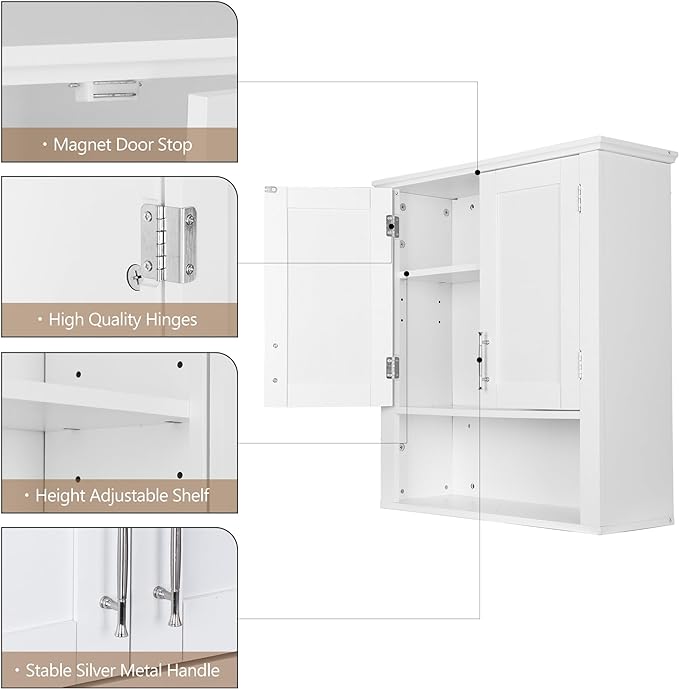 SUPER DEAL Bathroom Wall Cabinet Over The Toilet, Wall Mount Storage Medicine - Image 7
