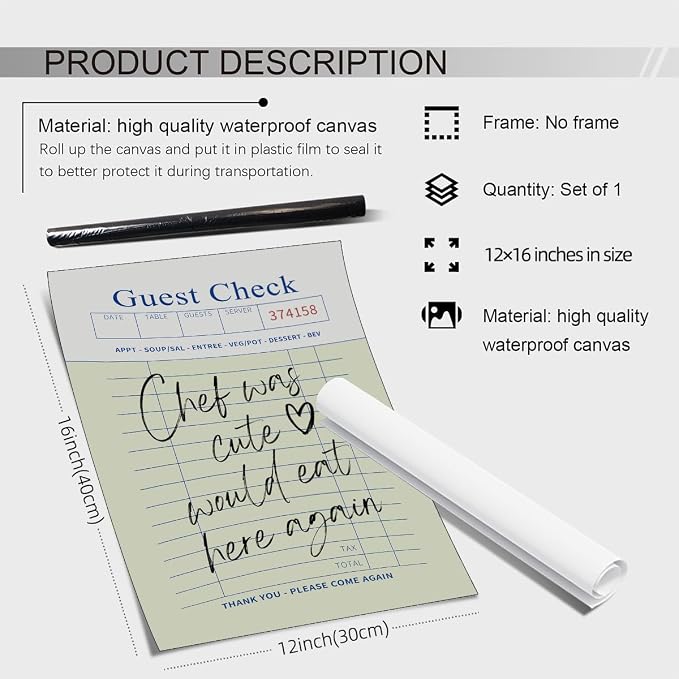 PDFI Trendy Kitchen Wall Art Guest Check Prints Chef Was Cute Would Eat Here - Image 2