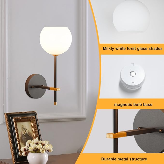 Black Gold Battery Operated Wall Sconces Set of 2, Rechargeable Wireless Wall - Image 8