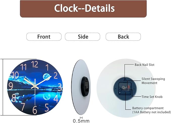 Big Wall Clocks Battery Operated 16 Inches or Larger Glass Moon Clock - Image 9