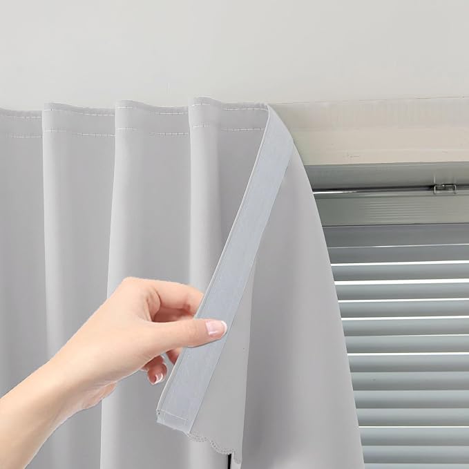 Thermal Blackout Curtains with Self-Adhesive Tape, No Rod No Drill Easy Install by Sovtfides