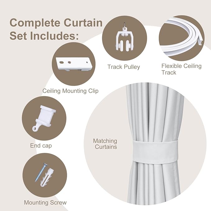 MaKefeile Room Divider Curtains & Flexible Bendable Tracks Set, Privacy - Image 2