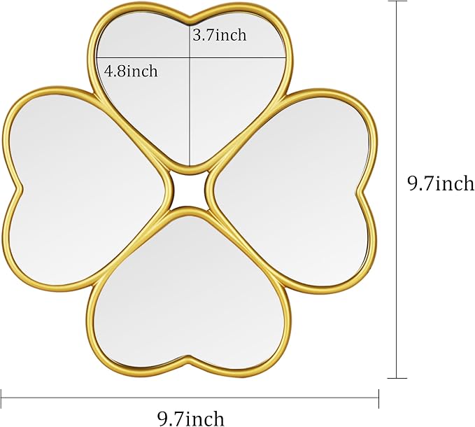 Small Decoritive Heart Wall Mirrors Set of 3, Decorative Four-Leaf Clover Mirror - Image 3