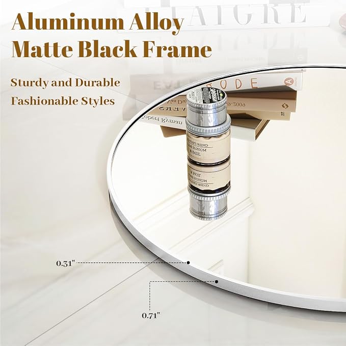VooBang White Round Bathroom Mirror, 20 inch Circle Mirror, - Image 5