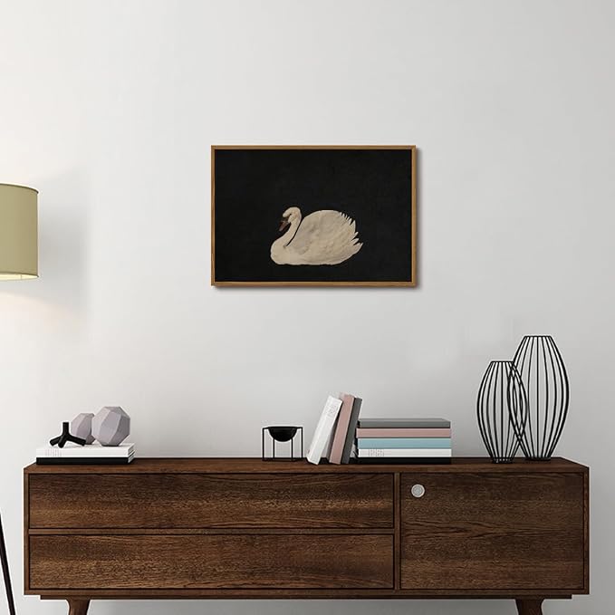 OIQArtOIQ Vintage Framed Wall Art Moody Grace Swan Canvas Art Prints Rustic - Image 6