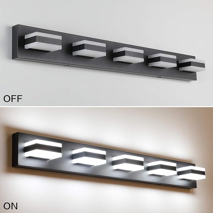 SOLFART Black 5 Light Bathroom Vanity Lights Over Mirror LED Modern Vanity - Image 4
