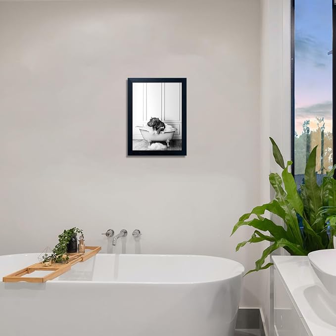 Framed Bathroom Decor Wall Art Black and White Canvas Print Cute Hippo in - Image 9