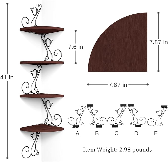 Alsonerbay Corner Shelf Wall Mount, 4 Tier Floating Shelves - Image 3
