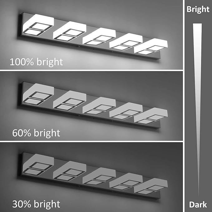 Ralbay Dimmable Chrome Bathroom Light Fixtures 5 Lights Modern LED Vanity Light - Image 5