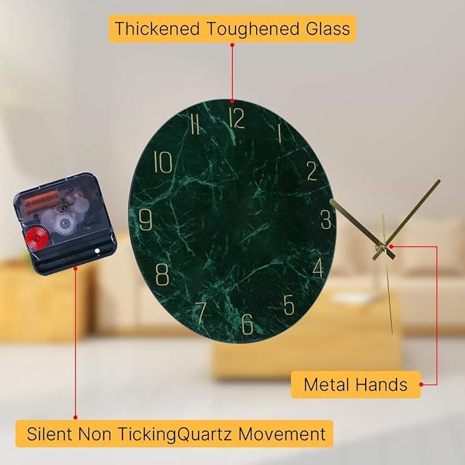 VIKMARI Emerald Green Glass Wall Clock Silent Non-Ticking Battery Operated 10 - Image 4