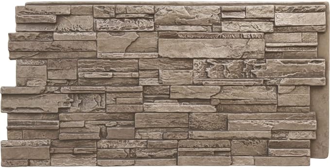 EverStone Cascade Faux Stone Panel, 48 5/8"W x 24 3/4"H x 1 1/4"D, Soft Ash by EkenaMillwork