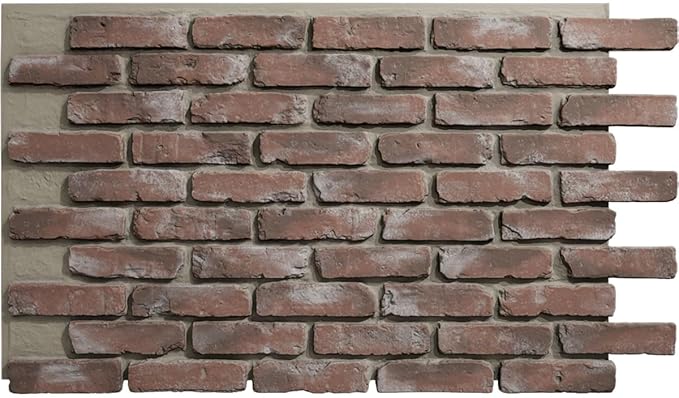 EverStone Aged Brick Faux Brick Panel, 46 7/8"W x 27"H x 1 1/4"D, Burnished Red by EkenaMillwork