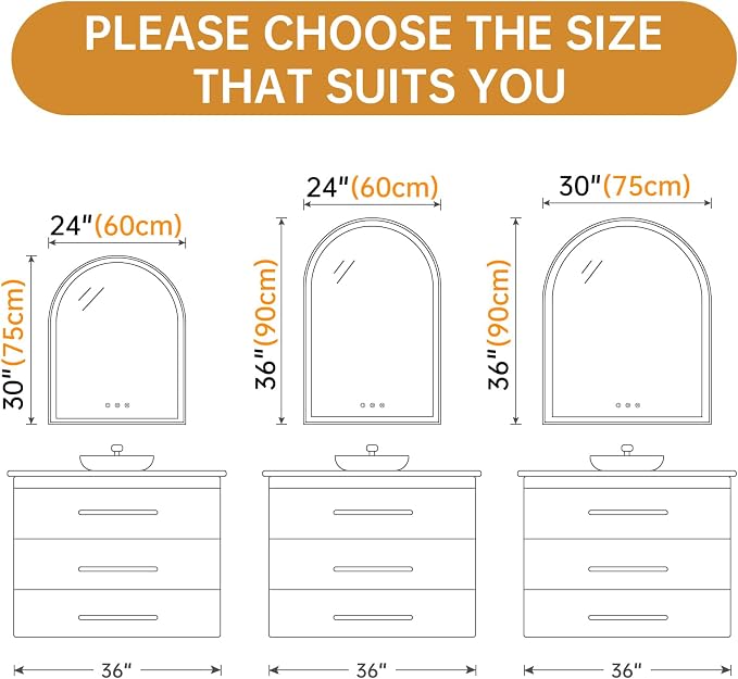 30"x36" Arched LED Mirror for Bathroom, Brushed Gold Lighted Bathroom Mirror - Image 8