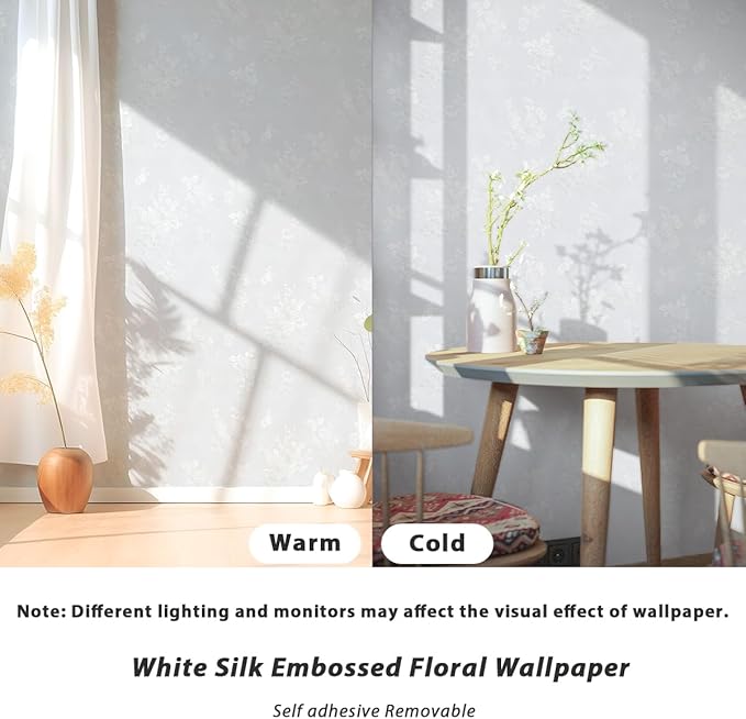 White Wallpaper Silk Embossed Floral White Contact Paper - Image 5