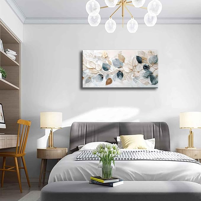 Large Living Eucalyptus Leaf Canvas Wall Art Teal White Botanical Abstract - Image 3