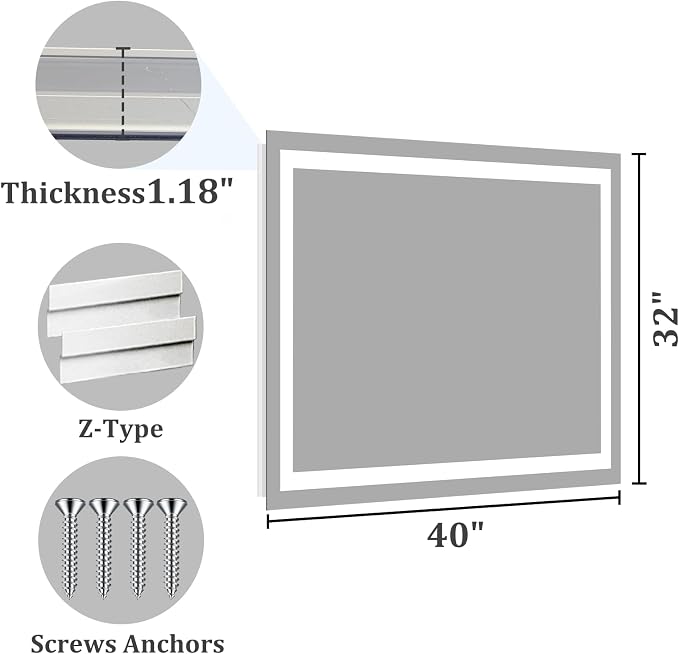 Koonmi 40"x32" LED Mirror for Bathroom, 90CRI Anti-Fog Vanity Mirror - Image 8