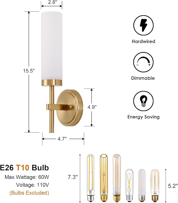 Gold Bathroom Wall Sconces Set of 2, Modern Sconces Wall Lighting Vanity Light - Image 5