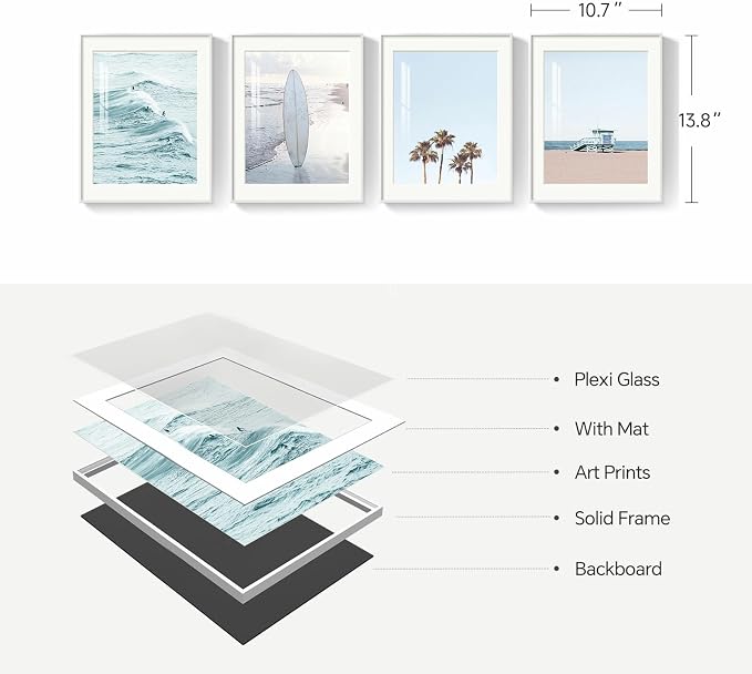 Framed Coastal Beach Wall Art for Living Room, 4 Piece Ocean Wave Palm Tree - Image 9