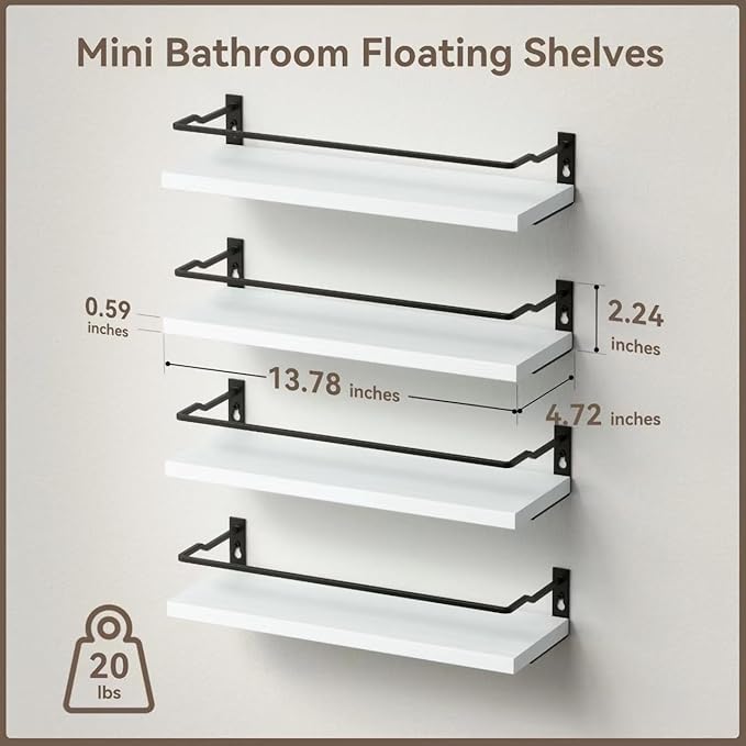 RICHER HOUSE White Bathroom Floating Wall Shelf Set of 4, Small Organizer Over - Image 3
