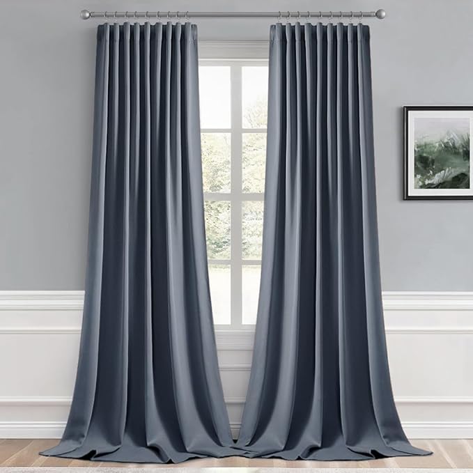 MIULEE Stone Blue Back Tab Blackout Curtain 96 Inch Long 2 Panels Set - Image 9