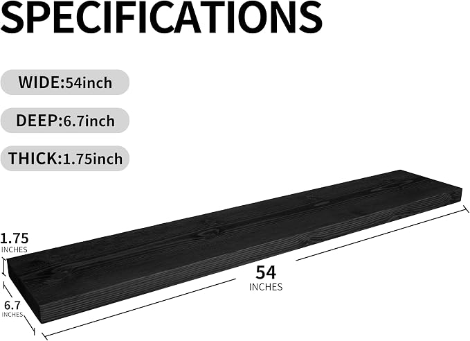 BGMG Wood Floating Shelves for Wall 54 inch Set of 2, Solid Wood Wall Mount - Image 3