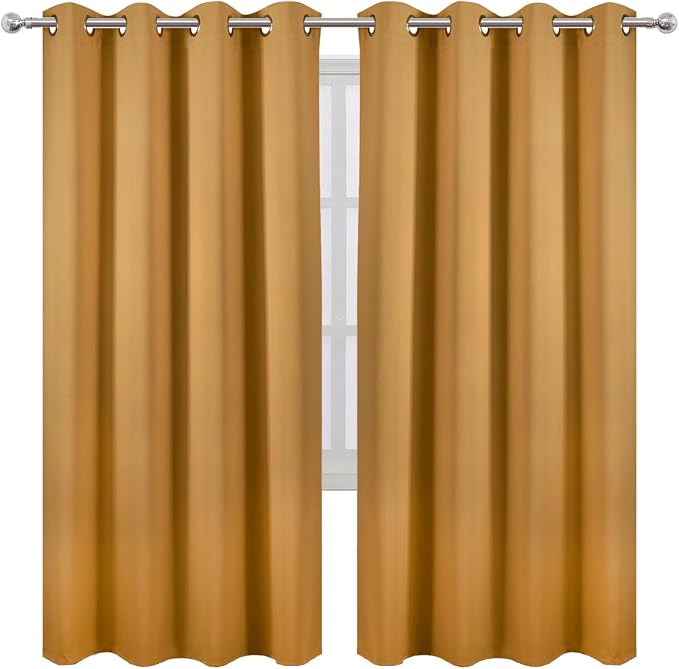 LEMOMO Blackout Curtains 66 x 72 Inch Long Mustard Yellow Curtains Set of 2 - Image 2