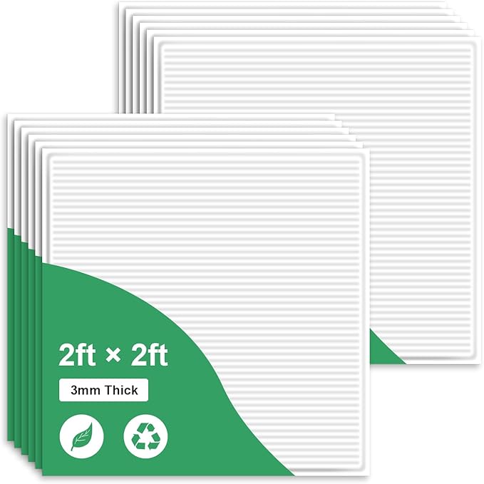 12 PCS 2ft x 2ft PVC White Slat Decorative Ceiling Tiles, Fluted Drop Ceiling - Image 2