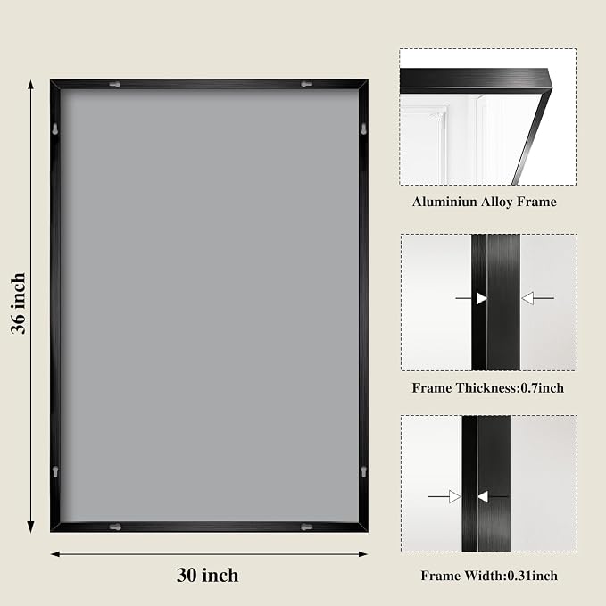 Koonmi Black Mirrors for Wall, 30x36 Inch Bathroom Mirror, Rectangular Wall - Image 2