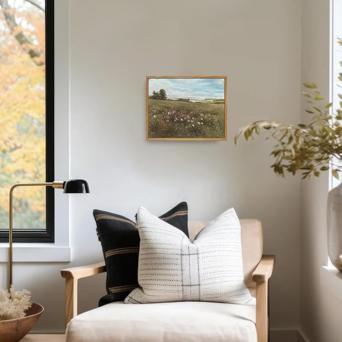 OIQArtOIQ Vintage Landscape Framed Wall Art Summer Countryside Wildflower - Image 5