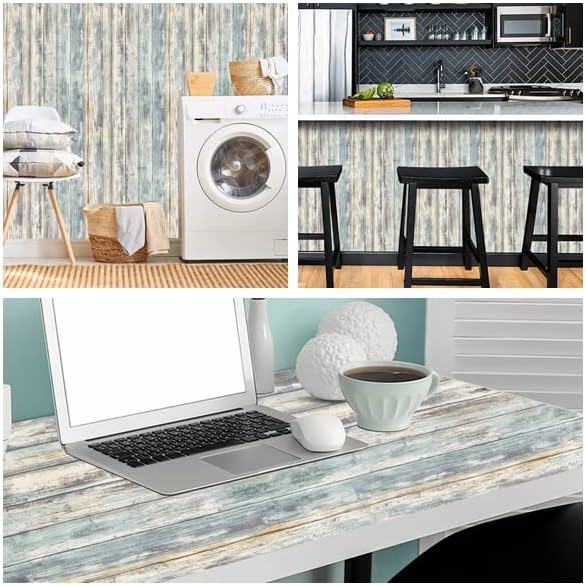Arthome Blue Rustic Wood Paper 17''x240'' Self-Adhesive Removable Peel and - Image 5