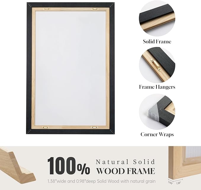 Framed Black and White Abstract Wall Art, 3 Piece Black Boho Floral Botanical - Image 6
