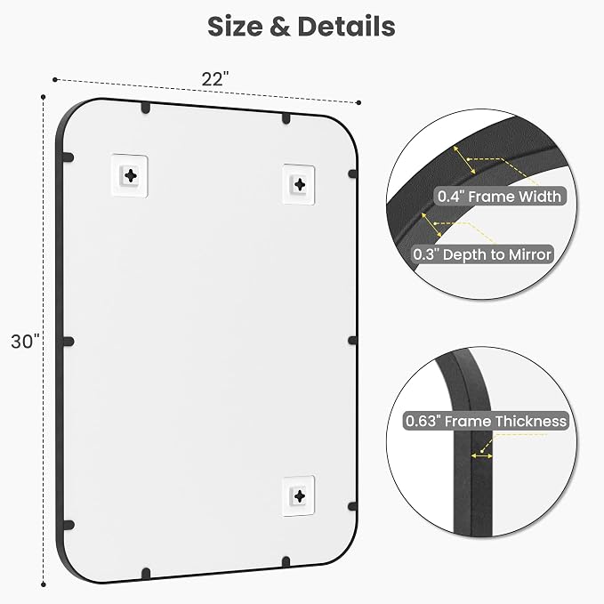2-Pack 22x30 Inch Matte Black Bathroom Vanity Mirrors | Flush Mount Deep Set - Image 3