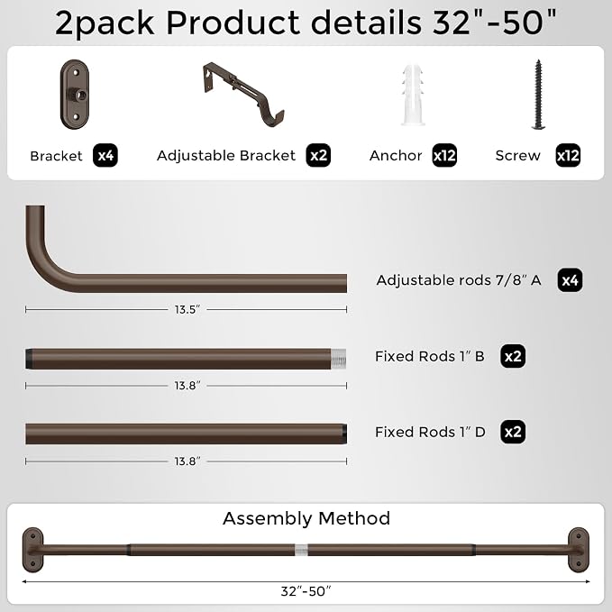 2 Pack Curtain Rods 32-46 Inch, Bronze Wrap Around Blackout Curtain Rods - Image 6
