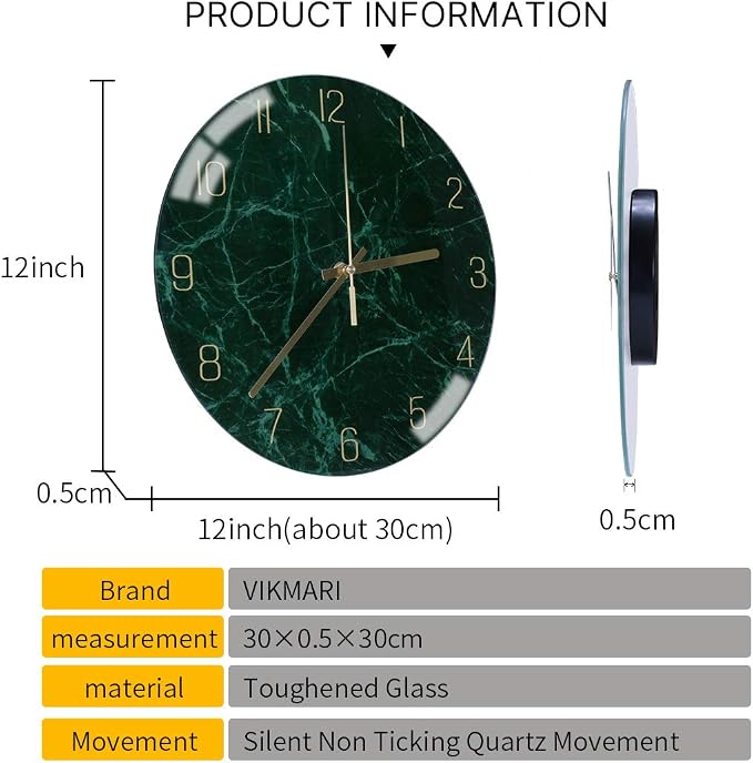 VIKMARI Glass Wall Clock Silent Non Ticking Wall Clock- 12 Inch Quality Quartz - Image 4