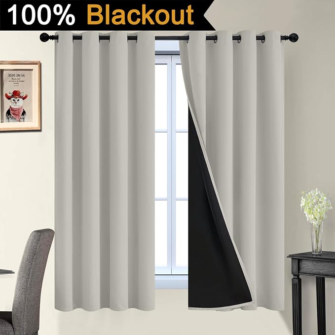 Yakamok Cream Beige 100% Blackout Curtains, Thermal Insulated Total Blackout - Image 7