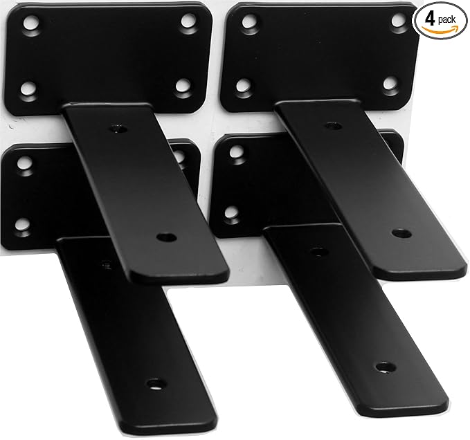 4 Pack - 4 inch Black Hidden L Shelf Bracket Iron Floating Shelf Brackets by MHMYDZ