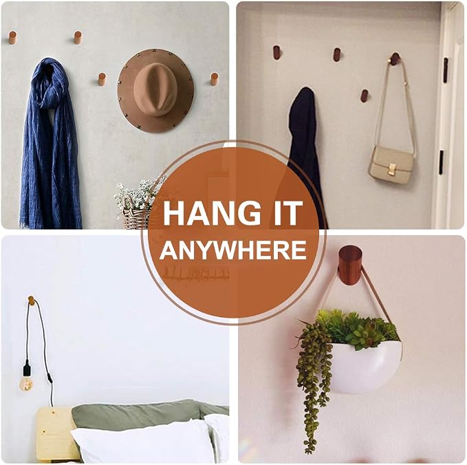 Felidio Wood Wall Hooks, 4 Pack Coat Hooks Mounted Rustic Wooden Heavy Duty - Image 5