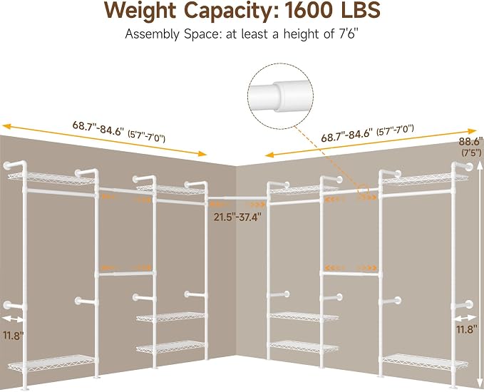 ONBRILL L7 Wall Mounted Industrial Pipe Clothing Rack – Heavy Duty Modular - Image 3