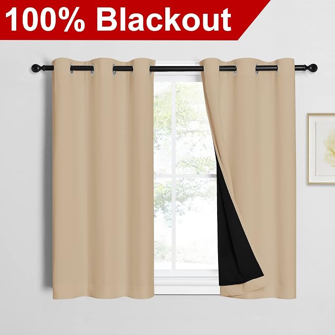 NICETOWN Biscotti Beige Bedroom Full Blackout Curtain Panels, Super Thick - Image 2