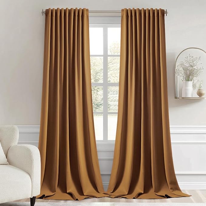 MIULEE Golden Brown Back Tab Blackout Curtain 96 Inch Long 2 Panels Set by MIULEE