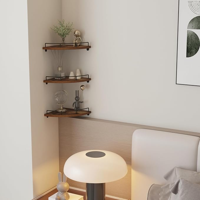 Trwcrt Corner Shelf Wall Mounted Set of 3, Floating Wall Shelves Rustic Wooden - Image 2