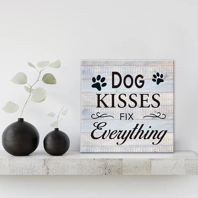 Funny Farmhouse Dog Canvas Wall Art Decor Dog Kisses Fix Everything Rustic Sign - Image 3
