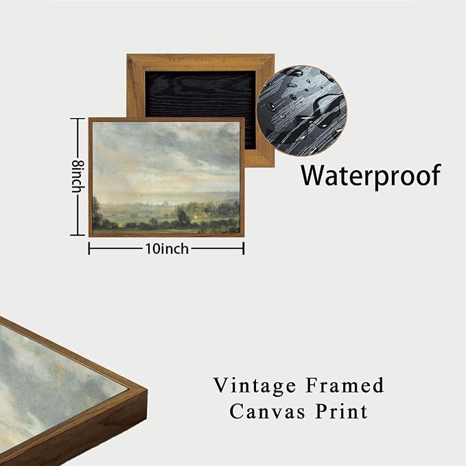OIQArtOIQ Vintage Framed Wall Art Pastoral Landscape Canvas Art Prints Rustic - Image 4