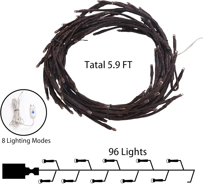 96 LED Willow Vine Lights 6FT Enchanted Wall Decoration Vine Lights 8 Modes - Image 7