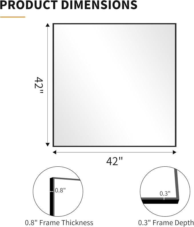 KOCUUY Black Square Mirror, Large Black Wall Mounted Mirror, Metal Framed Mirror - Image 8