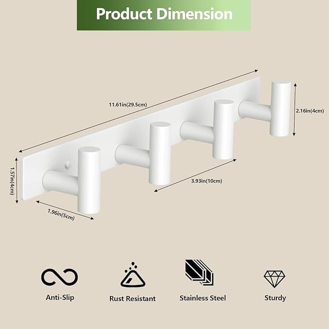 Wall Mounted Coat Rack-4 Hooks, Heavy Duty Stainless Steel Wall Hooks - Image 2