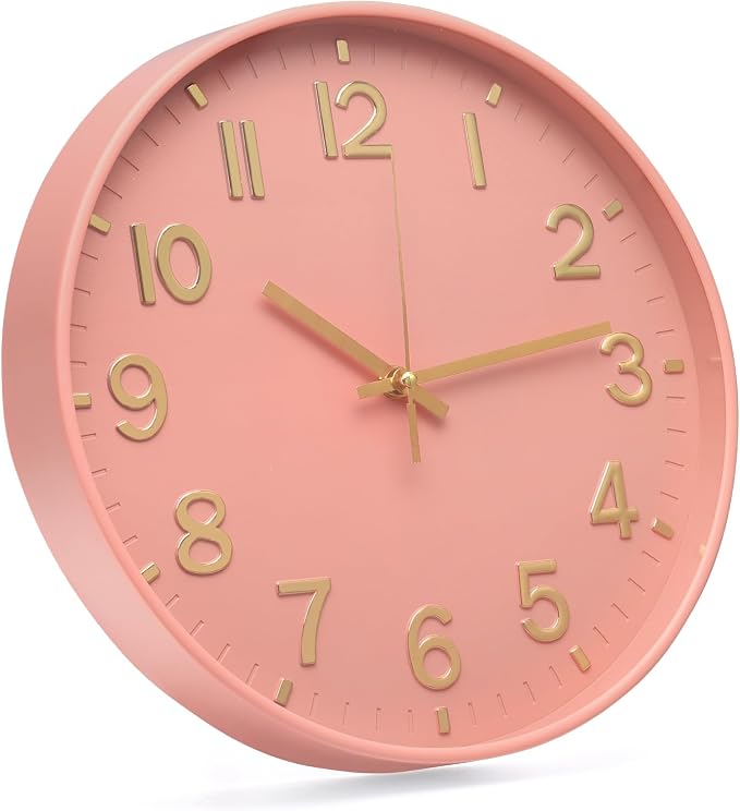 Wall Clock 12 Inch Pink Modern Simple Quartz Decorative Clock Non-Ticking - Image 2