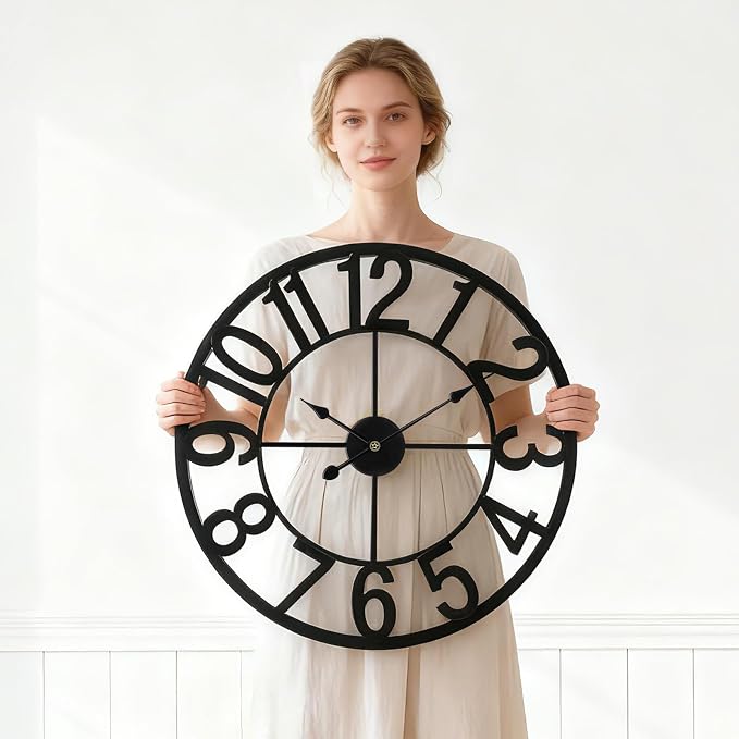 Vantic 24 Inch Large Wall Clock, Arabic Numeral Metal Oversized Wall Clocks - Image 2