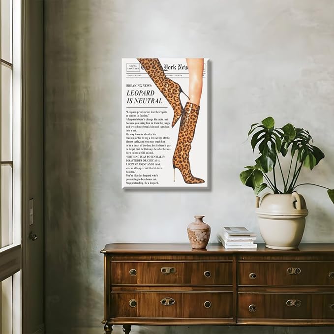 Trendy Newspaper Posters Vintage Leopard Boots Poster Feminist Canvas Prints - Image 7
