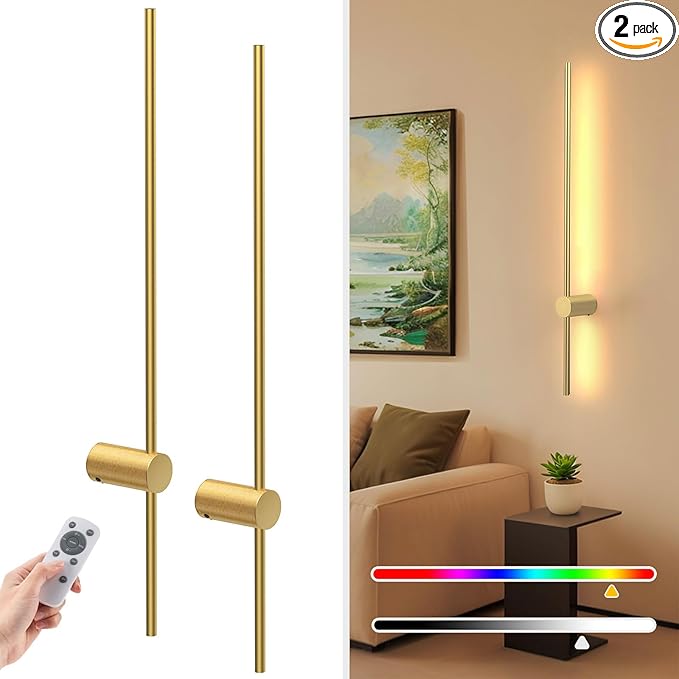 NIORSUN 35.4 Inch Battery Operated Wall Sconce Set of 2, 10 Colors Dimmable by NIORSUN